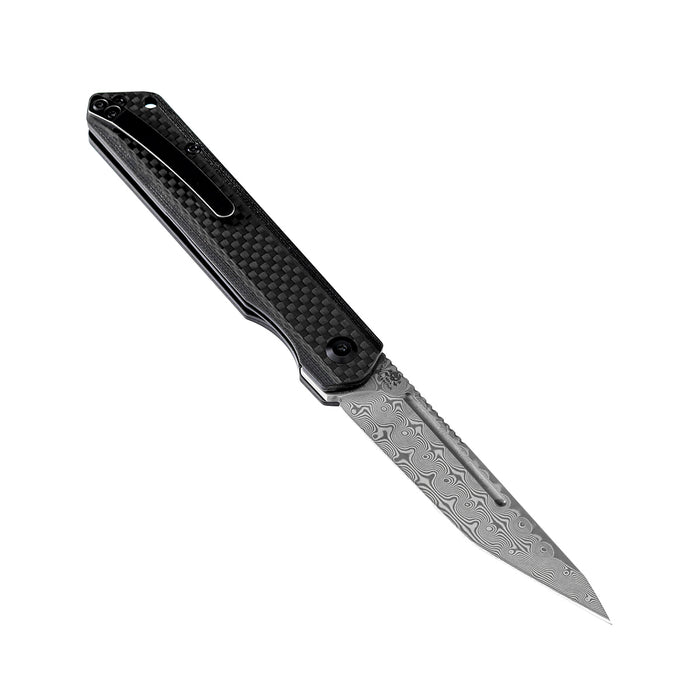 KANSEPT Prickle Flipper Knife Stainless Steel + Carbon Fiber Handle (3.53"Damascus Blade)Max Tkachuk Design-K1012D1