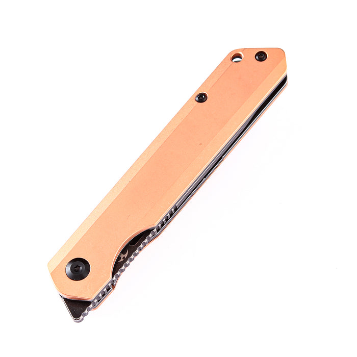 KANSEPT Prickle Flipper Knife Red Copper Handle (3.53"CPM-S35VN Blade)Max Tkachuk Design-K1012C1