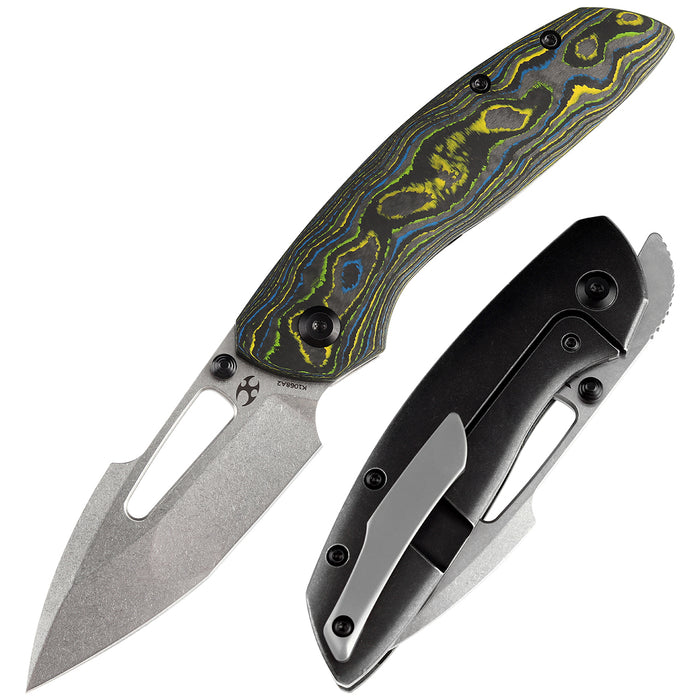 KANSEPT On Pending-Link Thumb Studs Knife Gecko Camo Carbon + Titanium Handle (3.55''CPM 20CV Blade ) Jonathan Shaw Design-K1068A2