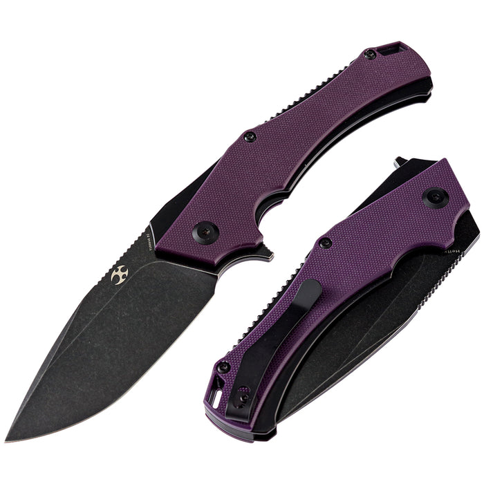 Hellx T1008A6 Black TiCn Coated and Stonewashed  D2 Blade Purple G10+ Black Anodized Stainless Steel Handle with  Mikkel Willumsen Design