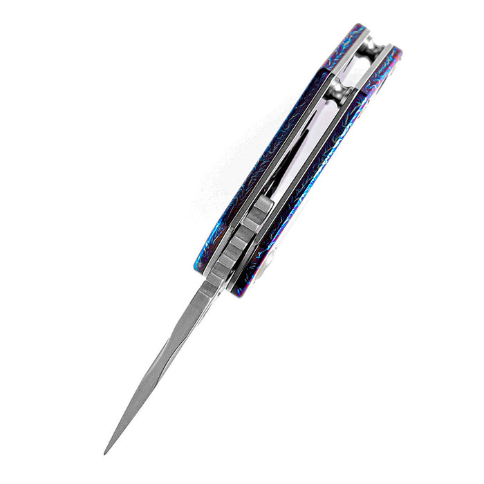 KANSEPT RIO Flipper Knife Lightning Strike Titanium Handle (1.56'' Damascus Blade) 4T5 Design-K3044D2