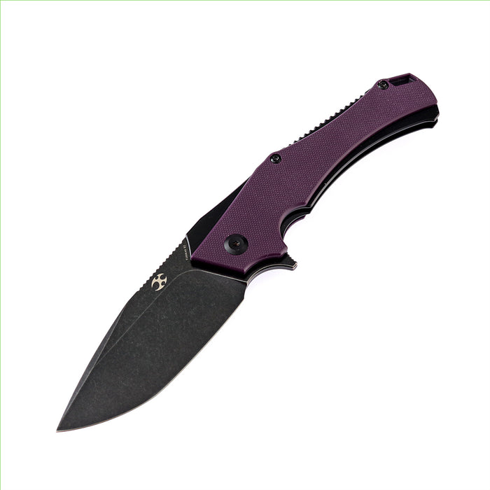 Hellx T1008A6 Black TiCn Coated and Stonewashed  D2 Blade Purple G10+ Black Anodized Stainless Steel Handle with  Mikkel Willumsen Design