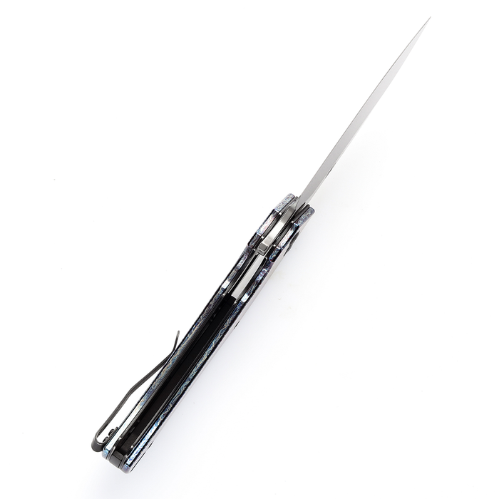 KANSEPT On Pending-Hellx Flipper Knife Lightning Strike Titanium Handle (3.67" Damascus Blade) Mikkel Willumsen -T1008F3