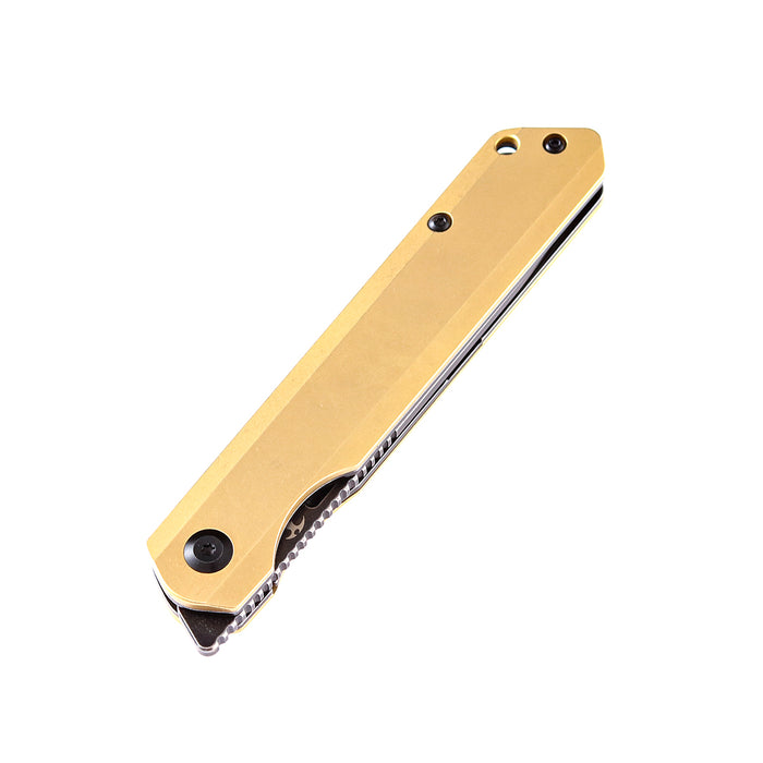 KANSEPT Prickle Flipper Knife Brass Handle (3.53"CPM-S35VN Blade)Max Tkachuk Design -K1012B1