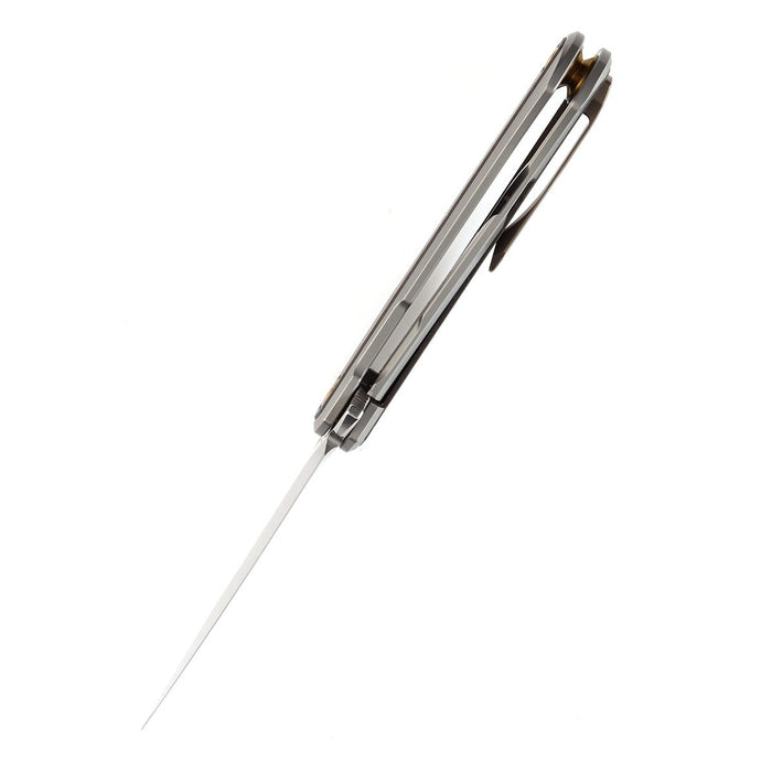 KANSEPT Kratos Flipper Knife Titanium + Copper Carbon Fiber Inlay Handle (3.79"CPM-S35VN Blade)Ostap Hel Design-K1024A7