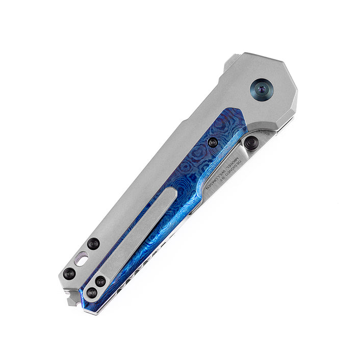 KANSEPT EDC Tac Thumb Studs/Button Lock Knife Timascus+ Titanium Inlay Handle (3.1'' CPM-S35VN Blade)Mikkel Willumsen Design-K2009A8