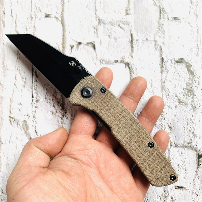 Main Street T1015A7 Pocket Knives Brown Micarta Handle Black TiCn Coated and Stonewashed  154CM Blade with Dirk Pinkerton Design