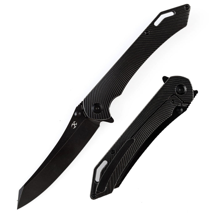KANSEPT Colibri Tech Flipper/Thumb Hole Knife Black Stonewashed Titanium Handle (4.34'' CPM-S35VN Blade) Kmaxrom Design -K1060A4