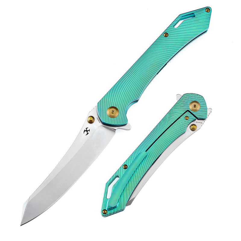 KANSEPT Colibri Tech Flipper/Thumb Hole Knife Green Anodized Titanium Handle (4.34'' CPM-S35VN Blade) Kmaxrom Design -K1060A3