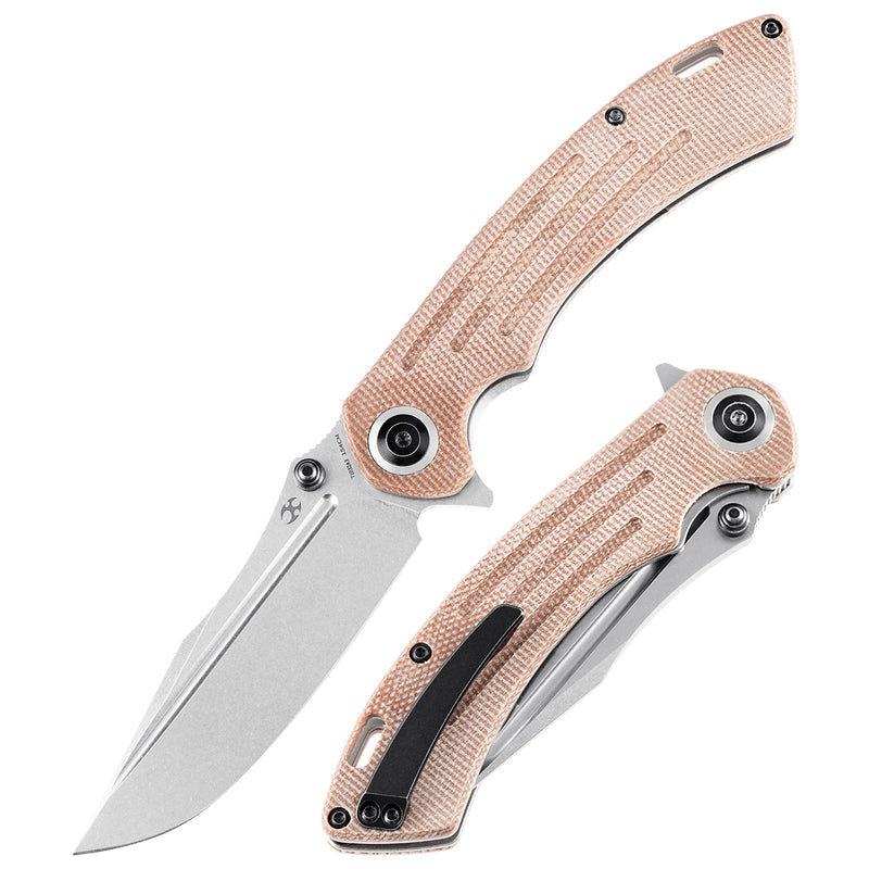 Pretatout T1032A3  Stonewashed 154CM BladeBrown Micarta Handle with Kmaxrom Design