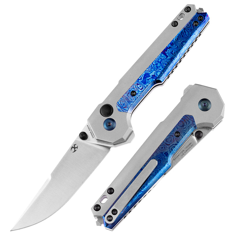 KANSEPT EDC Tac Thumb Studs/Button Lock Knife Timascus+ Titanium Inlay Handle (3.1'' CPM-S35VN Blade)Mikkel Willumsen Design-K2009A8
