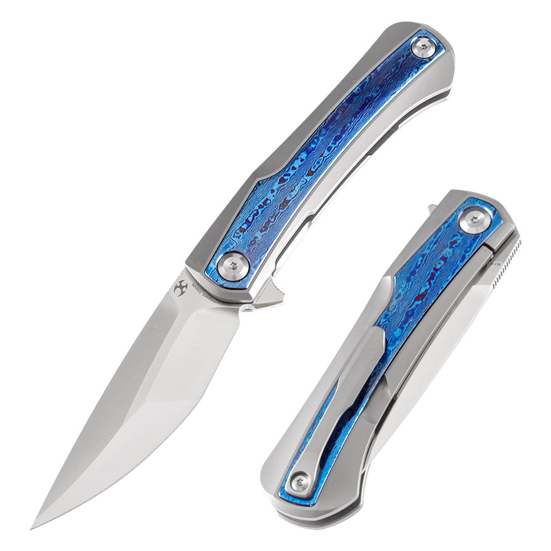 KANSEPT Kratos Flipper Knife Titanium +Timascus Handle (3.79‘'CPM-S35VN Blade)Ostap Hel Design-K1024A3