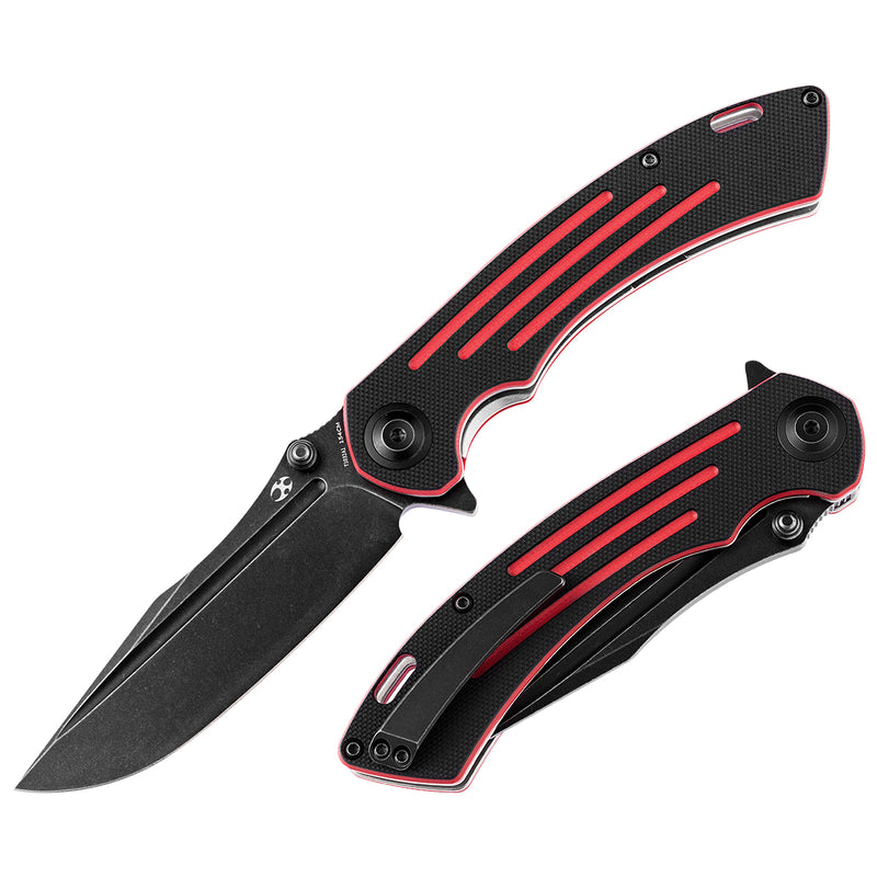 Pretatout T1032A1 Black TiCn Coated 154CM Blade Black and Red G10 Handle with Kmaxrom Design