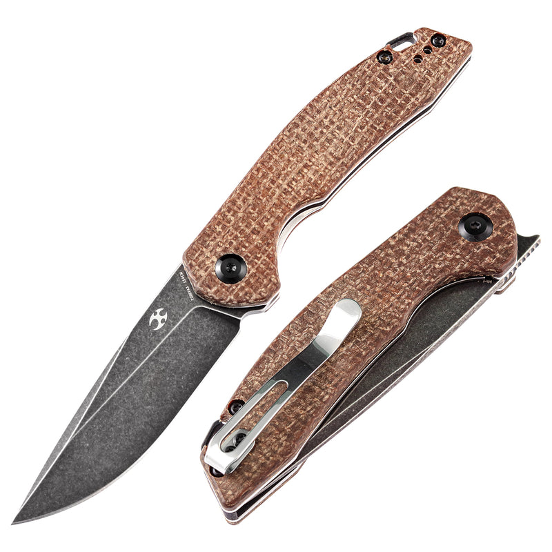 KANSEPT Mini Accipiter Front Flipper Knife Brown Micarta Handle(2.9"154CM Blade)Kim Ning Design-T2007A3