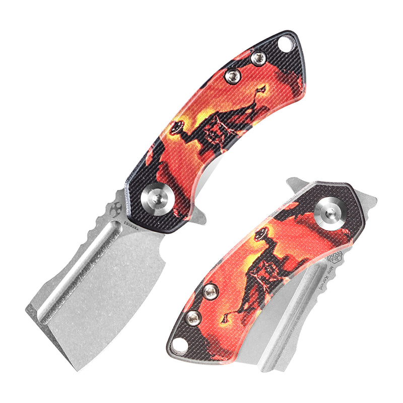 KANSEPT Mini Korvid  Flipper Knife G10 with Sleepy Hollow Print Handle (1.45'' 154CM Blade) Koch Tools Design -T3030S2