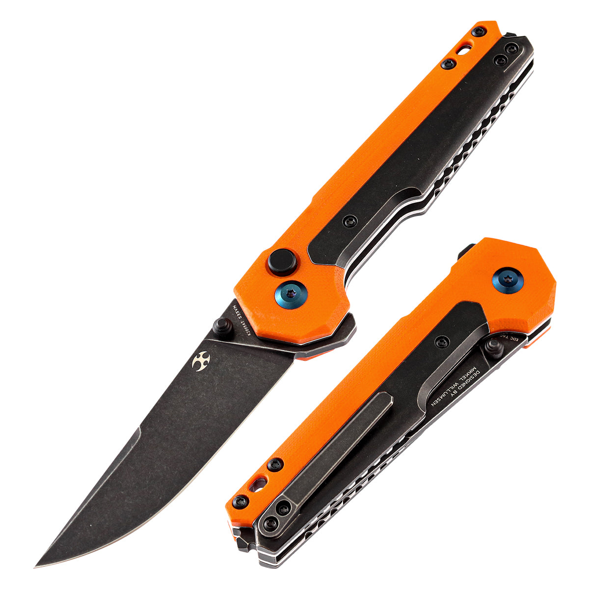 KANSEPT EDC Tac Button Lock Knife Orange G10 + Titanium Handle