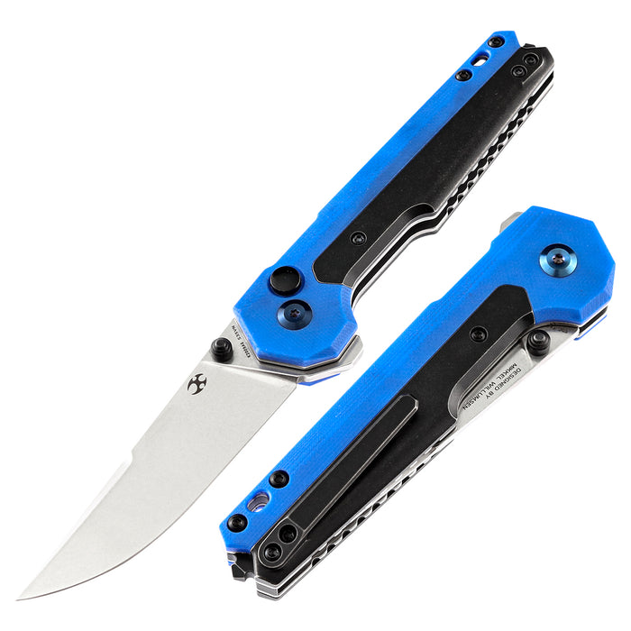 KANSEPT EDC Tac Button Lock Knife Blue G10 + Titanium Handle (3.1''CPM-S35VN Blade)Mikkel Willumsen Design-K2009A6