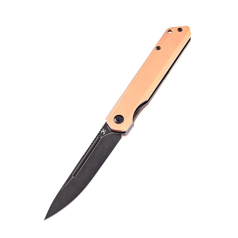 KANSEPT Prickle Flipper Knife Red Copper Handle (3.53"CPM-S35VN Blade)Max Tkachuk Design-K1012C1