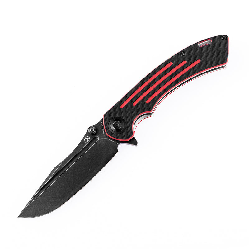 Pretatout T1032A1 Black TiCn Coated 154CM Blade Black and Red G10 Handle with Kmaxrom Design