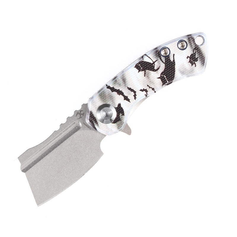 KANSEPT Mini Korvid Flipper knife G10 with Cat and Bat Print Handle (1.45‘’ 154CM Blade ) Koch Tools Design-T3030W1