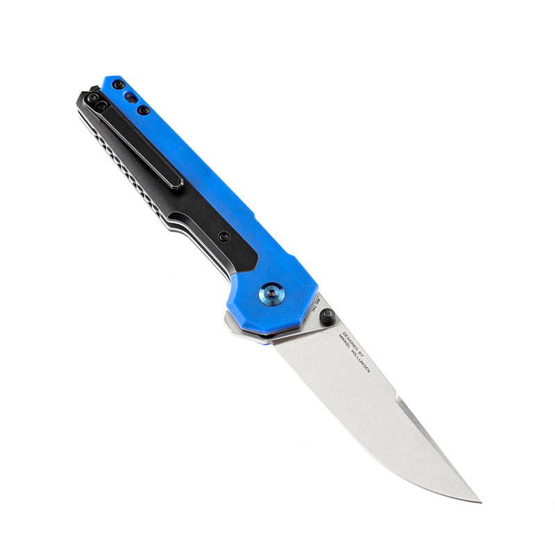 KANSEPT EDC Tac Button Lock Knife Blue G10 + Titanium Handle (3.1''CPM-S35VN Blade)Mikkel Willumsen Design-K2009A6