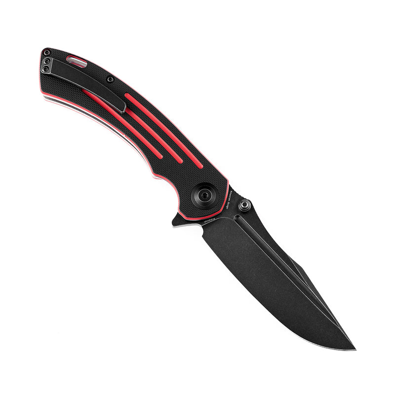 Pretatout T1032A1 Black TiCn Coated 154CM Blade Black and Red G10 Handle with Kmaxrom Design