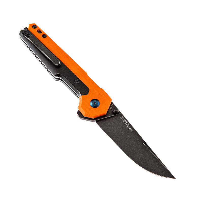 KANSEPT EDC Tac Button Lock Knife Orange G10 + Titanium Handle (3.1''CPM-S35VN Blade)Mikkel Willumsen Design-K2009A7