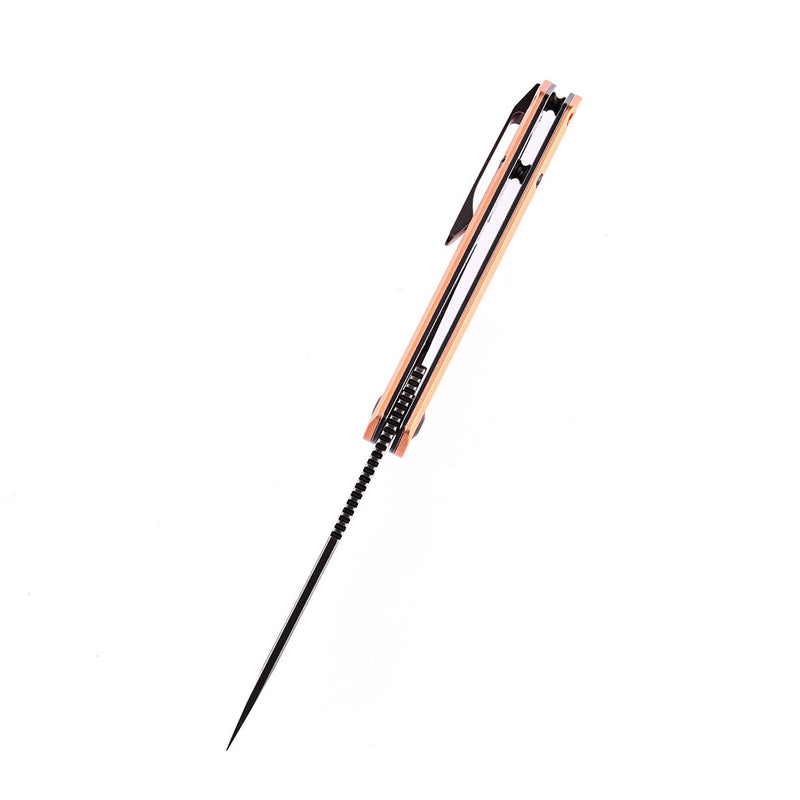 KANSEPT Prickle Flipper Knife Red Copper Handle (3.53"CPM-S35VN Blade)Max Tkachuk Design-K1012C1