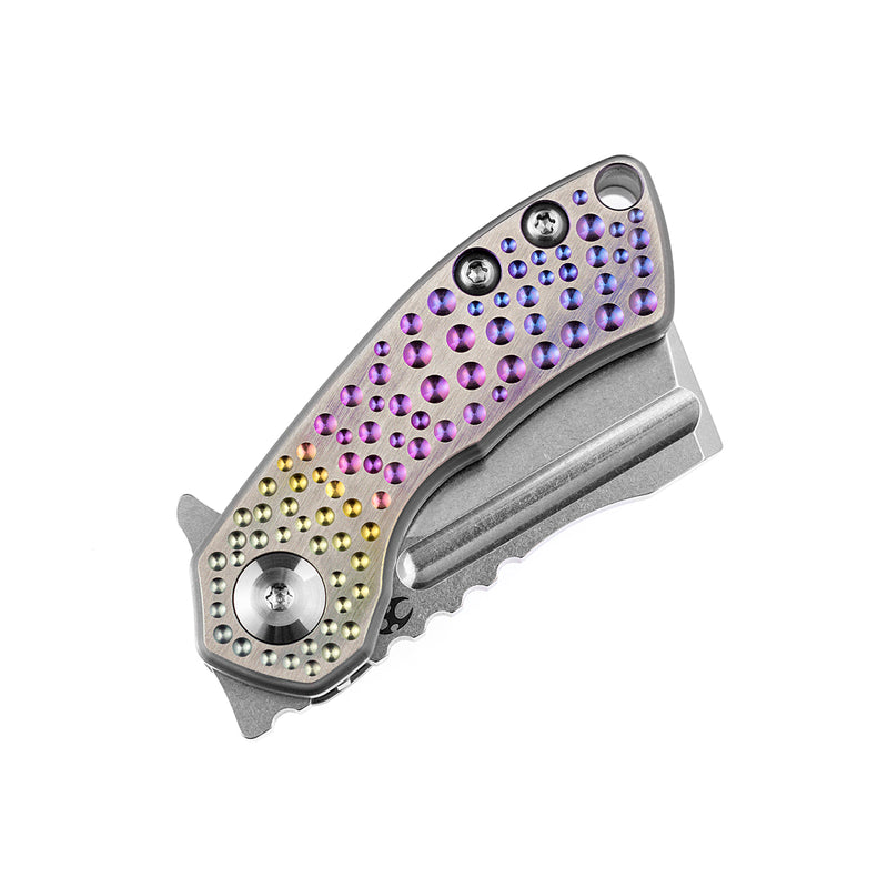 KANSEPT Mini Korvid Flipper knife Gradient Titanium Handle With Dimples (1.45‘’ CPM-S35VN Blade ) Koch Tools Design-K3030A5