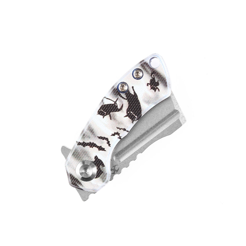 KANSEPT Mini Korvid Flipper knife G10 with Cat and Bat Print Handle (1.45‘’ 154CM Blade ) Koch Tools Design-T3030W1