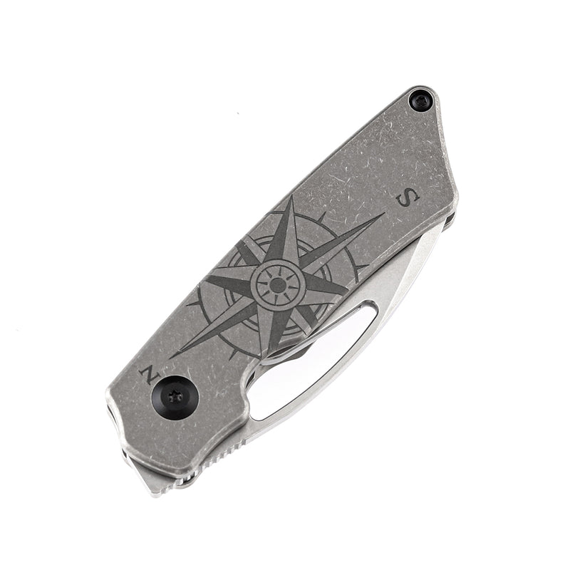 KANSEPT Goblin Thumb Hole Bronzed Titanium Handle with Compass Print (2.18" CPM-S35VN Blade)Marshall Noble Design-K2016A4