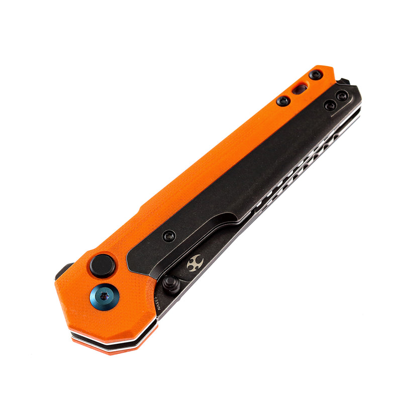 KANSEPT EDC Tac Button Lock Knife Orange G10 + Titanium Handle (3.1''CPM-S35VN Blade)Mikkel Willumsen Design-K2009A7