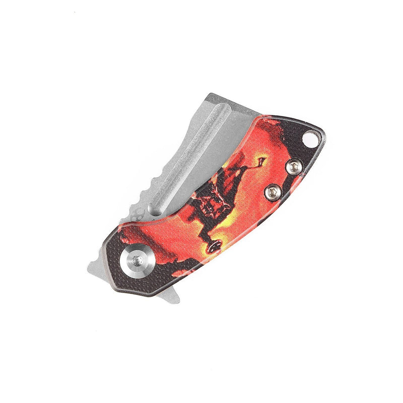 KANSEPT Mini Korvid  Flipper Knife G10 with Sleepy Hollow Print Handle (1.45'' 154CM Blade) Koch Tools Design -T3030S2