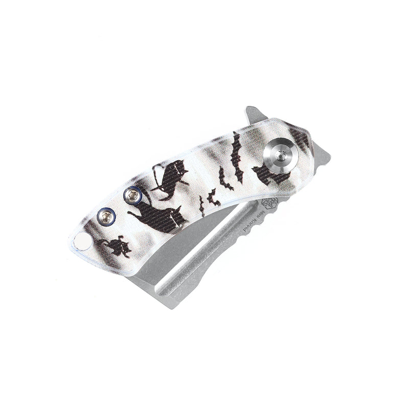 KANSEPT Mini Korvid Flipper knife G10 with Cat and Bat Print Handle (1.45‘’ 154CM Blade ) Koch Tools Design-T3030W1