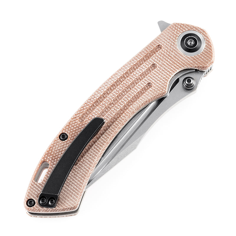 Pretatout T1032A3  Stonewashed 154CM BladeBrown Micarta Handle with Kmaxrom Design