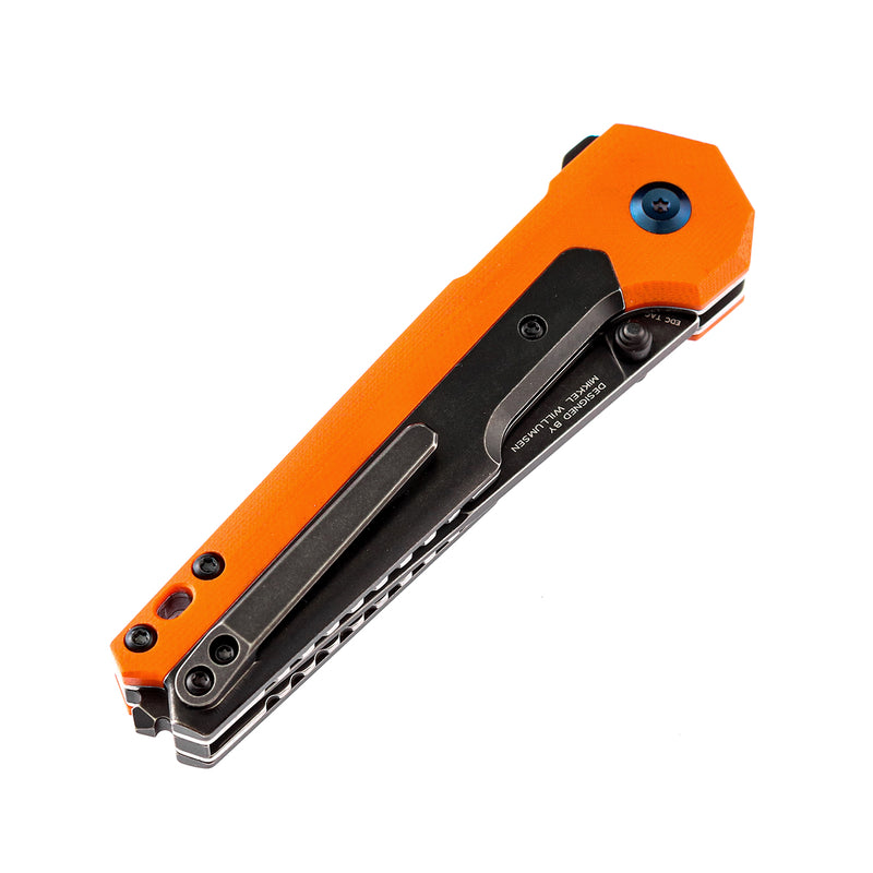 KANSEPT EDC Tac Button Lock Knife Orange G10 + Titanium Handle (3.1''CPM-S35VN Blade)Mikkel Willumsen Design-K2009A7