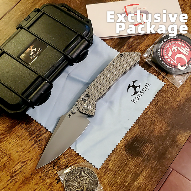 KANSEPT Fenrir Crossbar Lock Knife Bronze Anodized Titanium with Frag Pattern Handle (3.48'' CPM S35VN Blade) Greg Schob Design - K1034V7