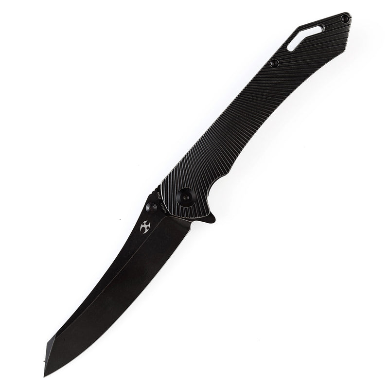 KANSEPT Colibri Tech Flipper/Thumb Hole Knife Black Stonewashed Titanium Handle (4.34'' CPM-S35VN Blade) Kmaxrom Design -K1060A4