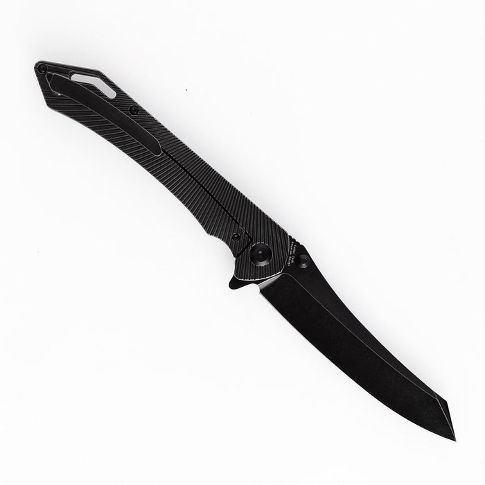 KANSEPT Colibri Tech Flipper/Thumb Hole Knife Black Stonewashed Titanium Handle (4.34'' CPM-S35VN Blade) Kmaxrom Design -K1060A4