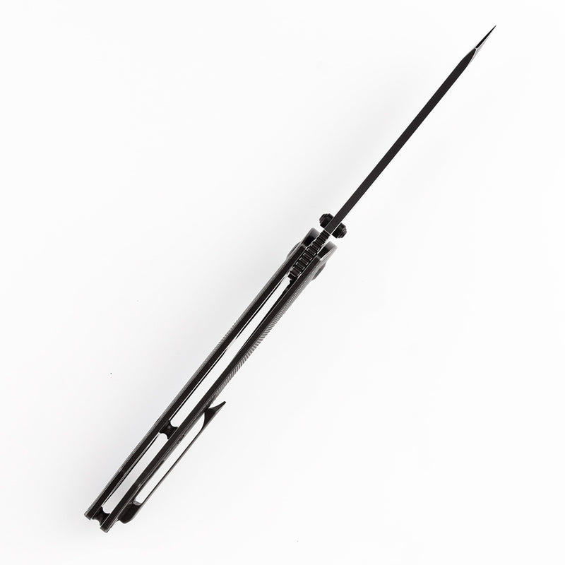 KANSEPT Colibri Tech Flipper/Thumb Hole Knife Black Stonewashed Titanium Handle (4.34'' CPM-S35VN Blade) Kmaxrom Design -K1060A4