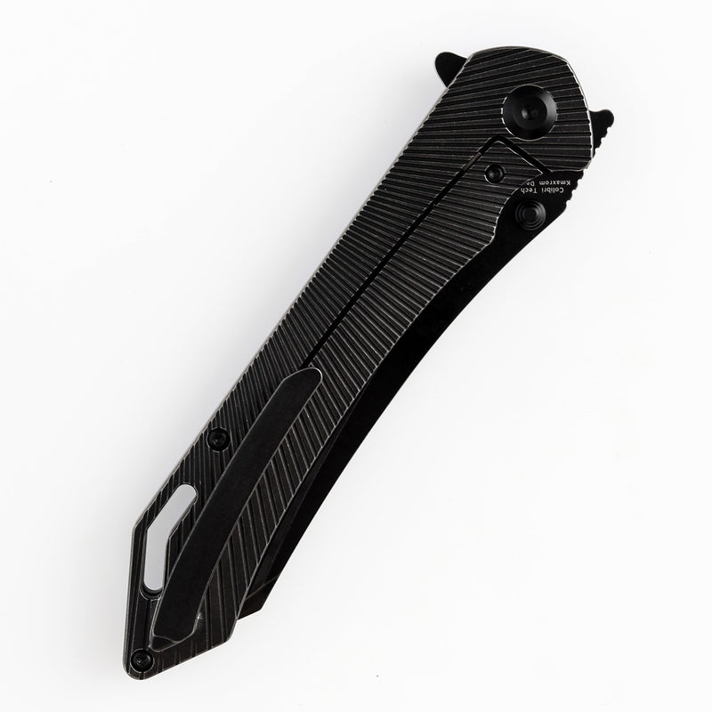 KANSEPT Colibri Tech Flipper/Thumb Hole Knife Black Stonewashed Titanium Handle (4.34'' CPM-S35VN Blade) Kmaxrom Design -K1060A4