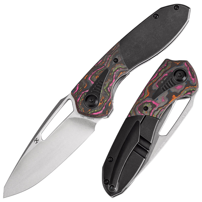 KANSEPT Thoth Thumb Hole Knife Blackwash Titanium and 80S Camo Carbon Handle (3.43''CPM 20CV Blade ) Sparrow Knife Co Design -K1075A1