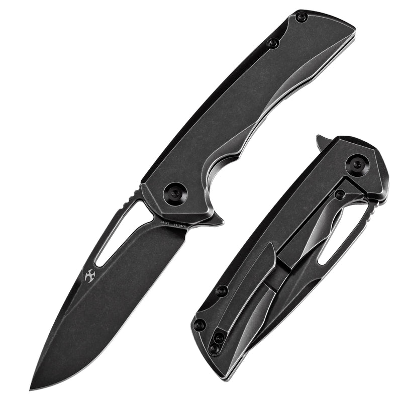 KANSEPT Mini Kryo Thumb Hole Blackwash Titanium Handle (2.9" CPM S35VN  Blade) Kim Ning Design-K2001S1