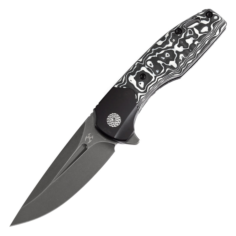 KANSEPT Cassowary Flipper Black Anodized Titanium and Black White Nebula Carbon Fiber Handle (2.9''CPM S35VN Blade ) Koch Tools Design -K2065B2