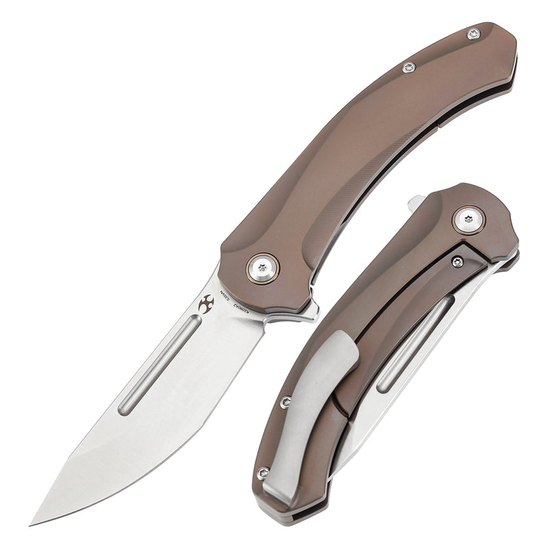 KANSEPT Hira Flipper Bronze Anodized Titanium Handle (3.46" CPM S35VN Blade) with Marco Knives Design-K1090A2