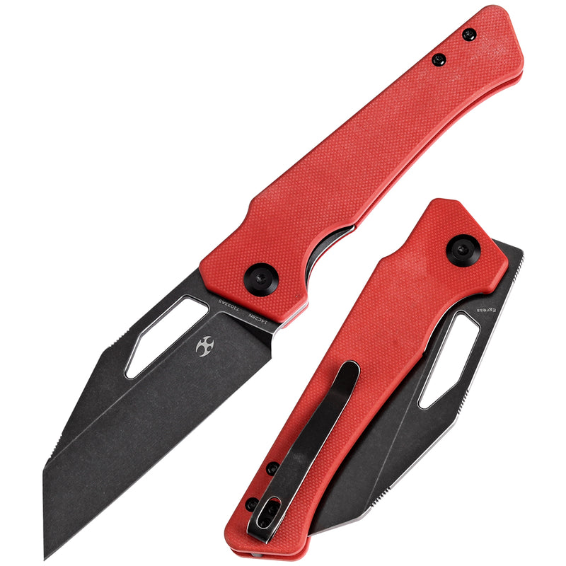 KANSEPT Egress T1033A5 Black Stonewashed 14C28N Red G10 Handle with Nitch Designs Design
