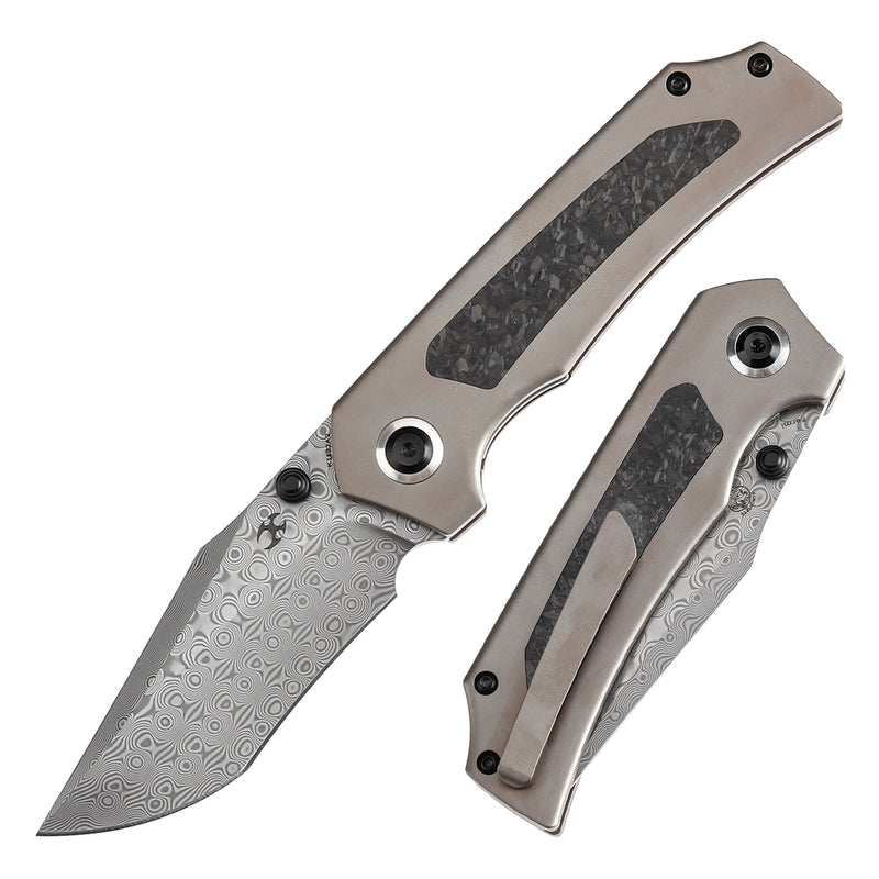 KANSEPT Fermi  Carbon Fiber Handle (3.11" Damascus Blade) Burchtree Designs-K1122A2