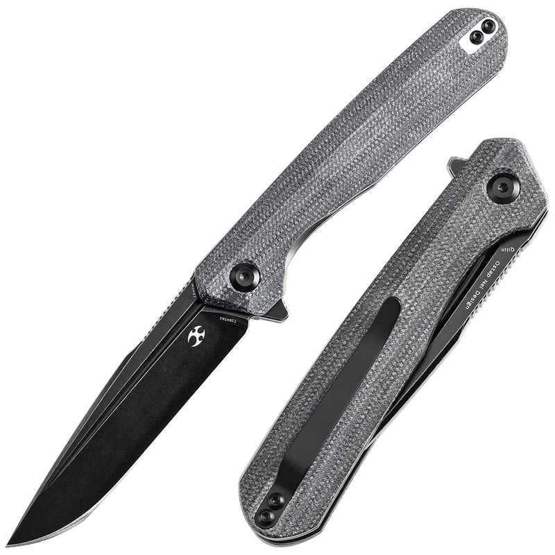 KANSEPT Qilin Flipper Black Micarta Handle (3.43''Blackwash 154CM Blade Ostap Hel Design -T1047A1