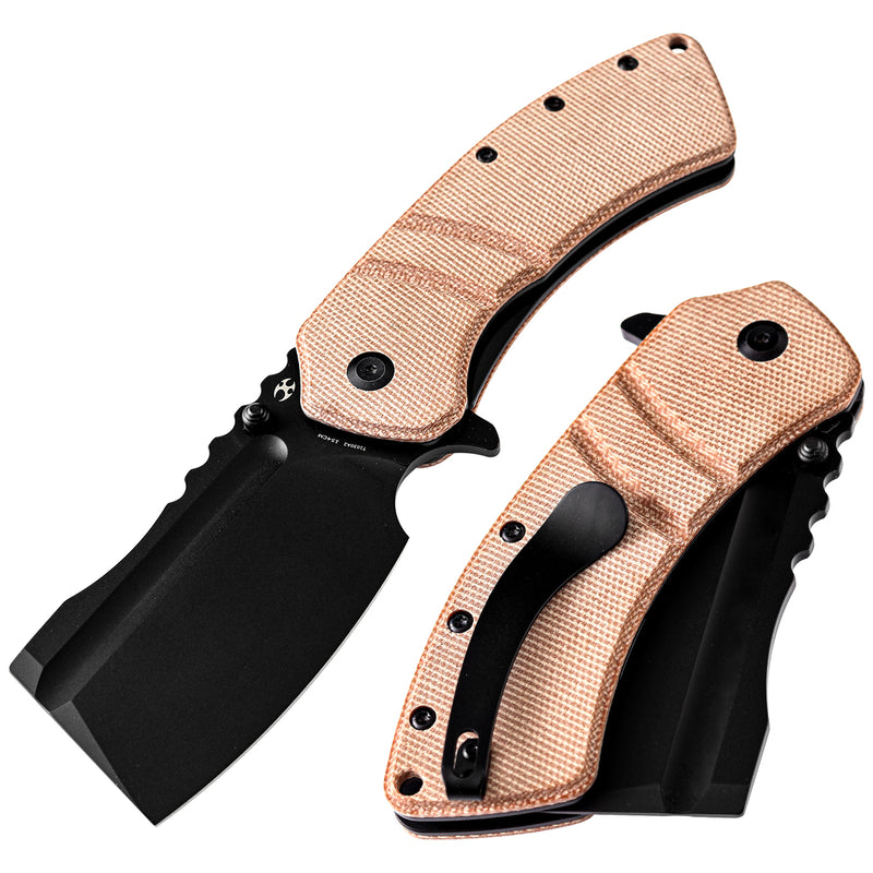 KANSEPT Thumb Stub XL Korvid Brown Micarta Handle (3.55'' 154CM Blade) Designed by Koch Tools-T1030A2