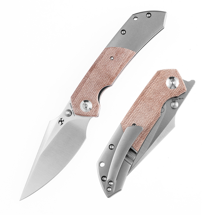 KANSEPT Fenrir Flipper/Thumb Hole Knife Brown Micarta + Titanium Handle (3.48'' CPM-S35VN Blade) Greg Schob Design-K1034A6